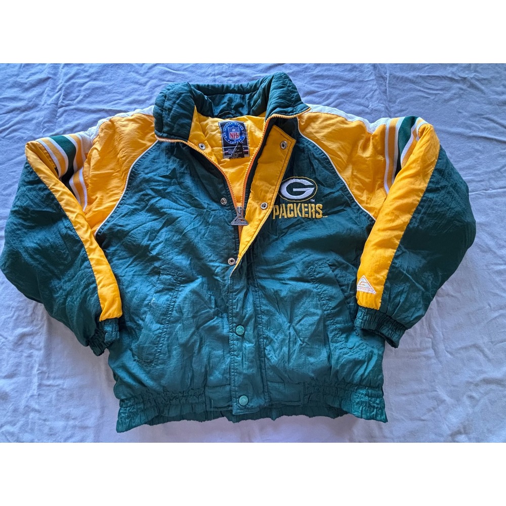 Vintage Green Bay Packers NFL Genuine Stuff Puffer Jacket Kids Large 14-16 Green
